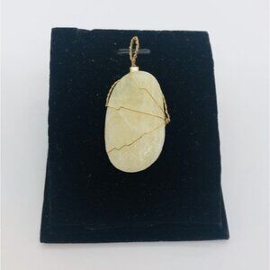 Calcite Pendant For Necklace Wrapped In Intricately Designed Gold Wire NEW!